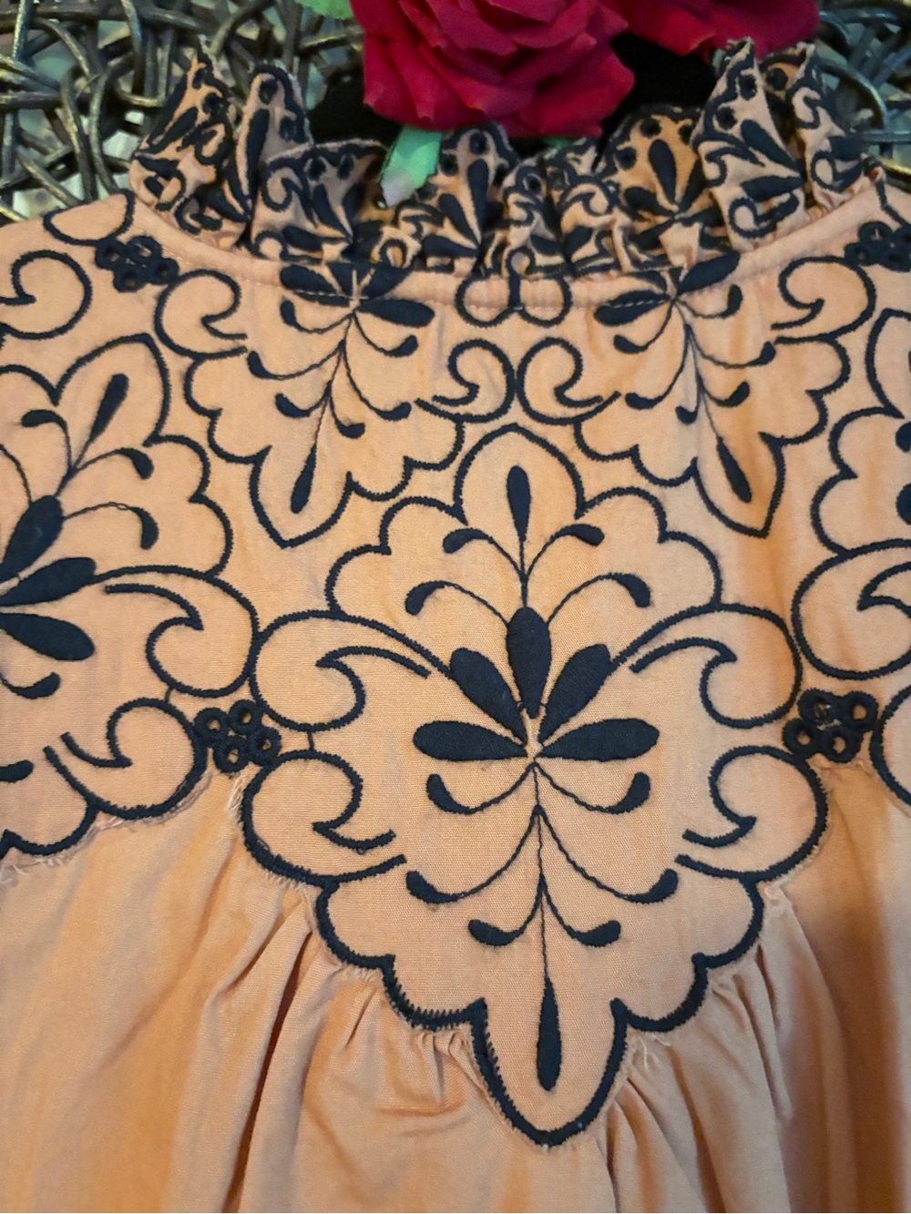 Anthropologie Peach Embroidered Ruffle Blouse US 8 Romantic Top - Picture 7 of 8